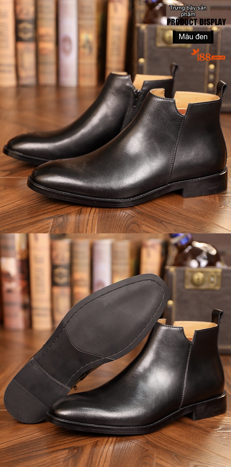 Boot Chelsea Nam Da Thật Khóa Kéo Bên Hông Chiều Cao Đế Khoảng 3cm Phong Cách Anh Quốc Màu Nâu chi tiết 6