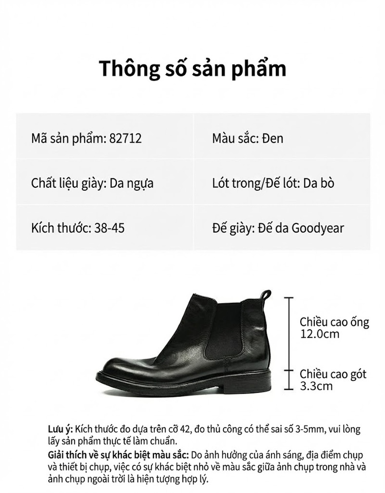 Boot Chelsea Nam Goodyear Da Thật Chiều Cao Đế Khoảng 3cm Màu Đen, Nâu chi tiết 3