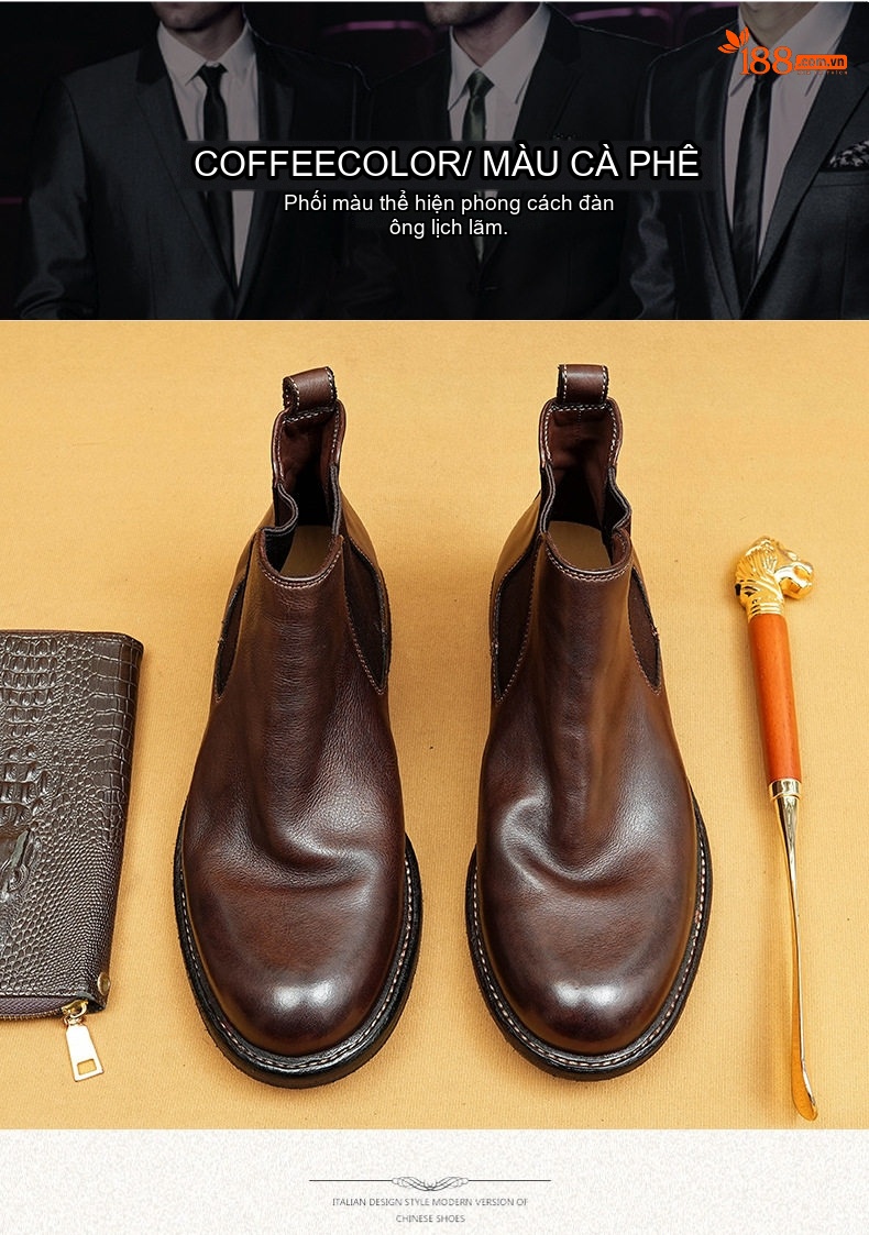 Boot Chelsea Nam Goodyear Da Thật Chiều Cao Đế Khoảng 3cm Màu Đen, Nâu chi tiết 13