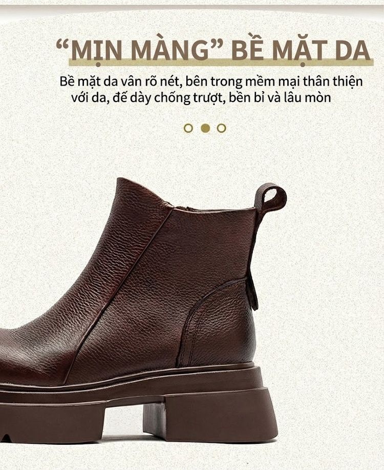 Boot Chelsea Nữ Da Bò Đế Dày Chiều Cao Đế Khoảng 5cm Màu Đen, Nâu chi tiết 3