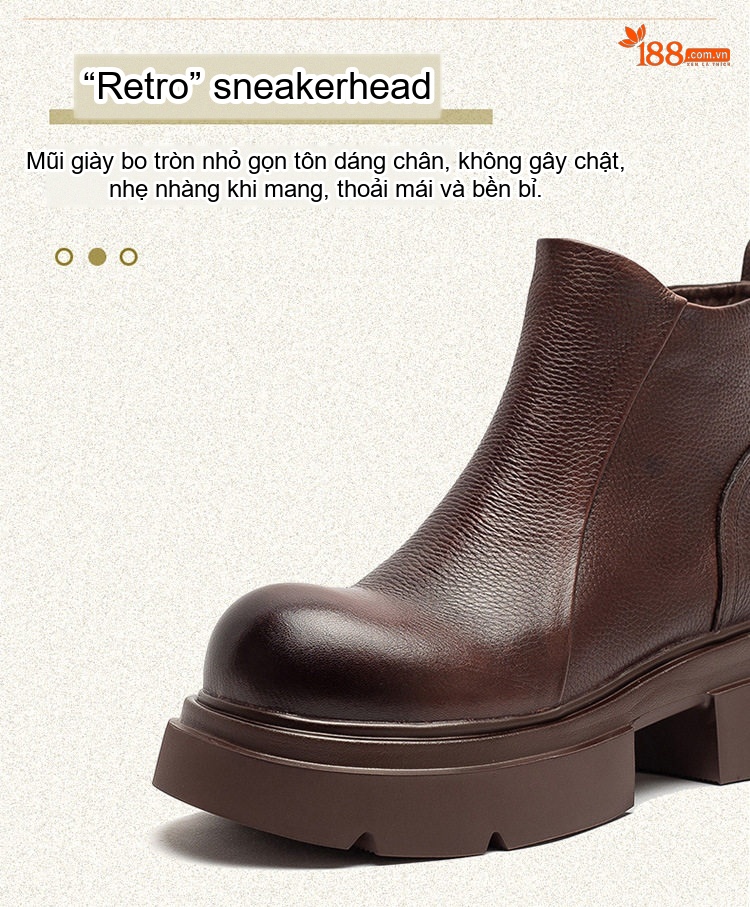 Boot Chelsea Nữ Da Bò Đế Dày Chiều Cao Đế Khoảng 5cm Màu Đen, Nâu chi tiết 4
