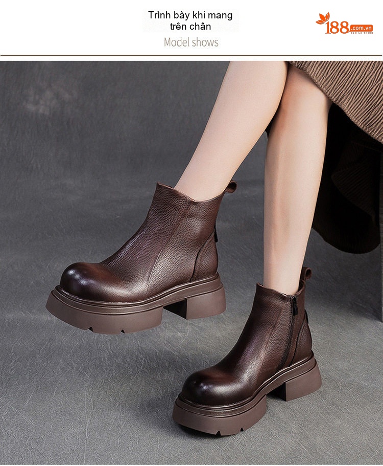 Boot Chelsea Nữ Da Bò Đế Dày Chiều Cao Đế Khoảng 5cm Màu Đen, Nâu chi tiết 8