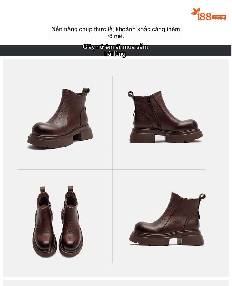 Boot Chelsea Nữ Da Bò Đế Dày Chiều Cao Đế Khoảng 5cm Màu Đen, Nâu chi tiết 17