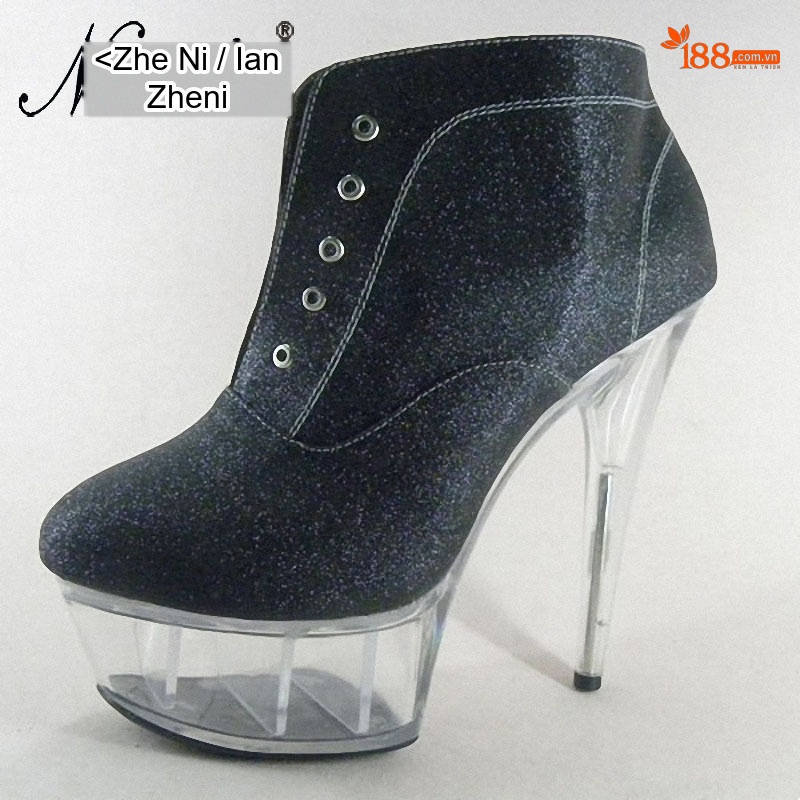 Boot Cổ Lửng Nữ Da Bóng Chiều Cao Đế Khoảng 15cm Màu Đen