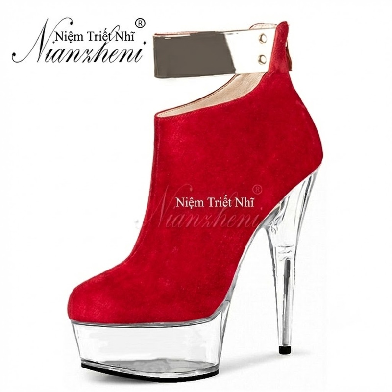 Boot Cổ Ngắn Nữ Da Mờ Đế Xuồng Chiều Cao Đế 13cm-15cm Phong Cách Gợi Cảm Màu Đen, Đỏ, Kem
