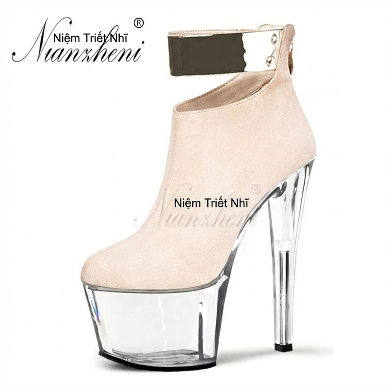 Boot Cổ Ngắn Nữ Da Mờ Đế Xuồng Chiều Cao Đế 13cm-15cm Phong Cách Gợi Cảm Màu Đen, Đỏ, Kem