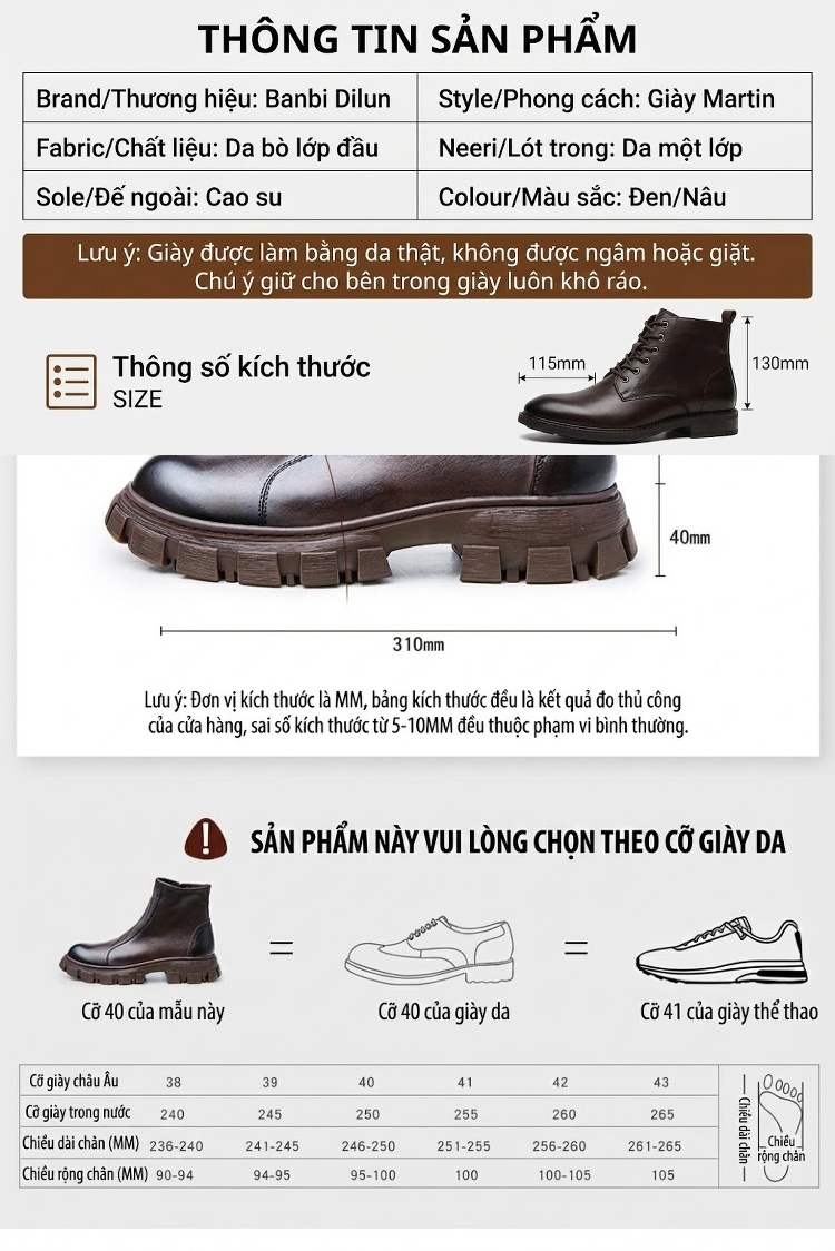 Boot Da Bò Cao Cổ Nam Chelsea Chiều Cao Đế Khoảng 5cm Màu Đen, Nâu chi tiết 4