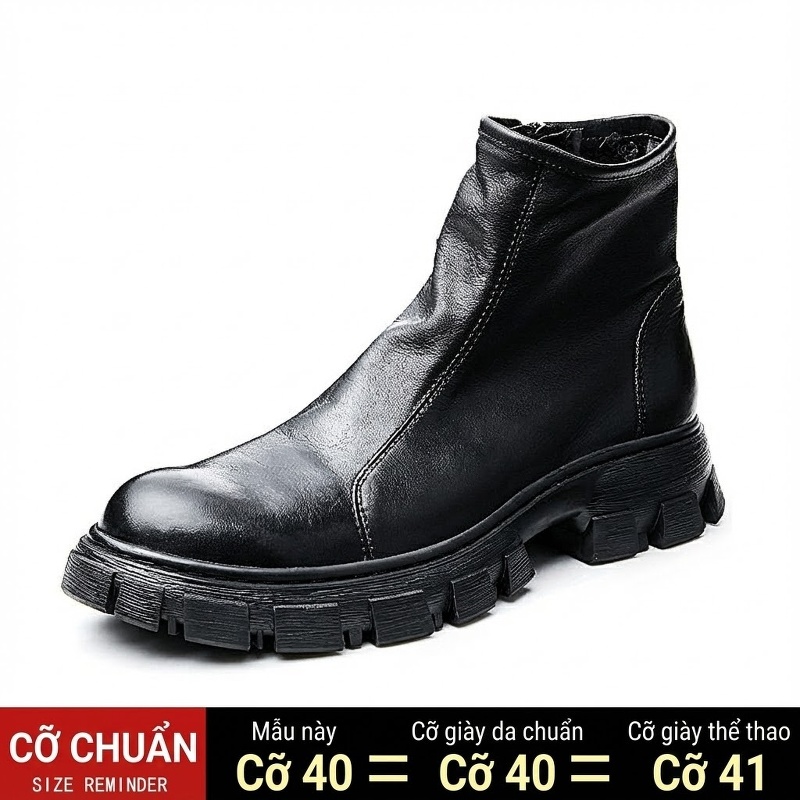 Boot Da Bò Cao Cổ Nam Chelsea Chiều Cao Đế Khoảng 5cm Màu Đen, Nâu