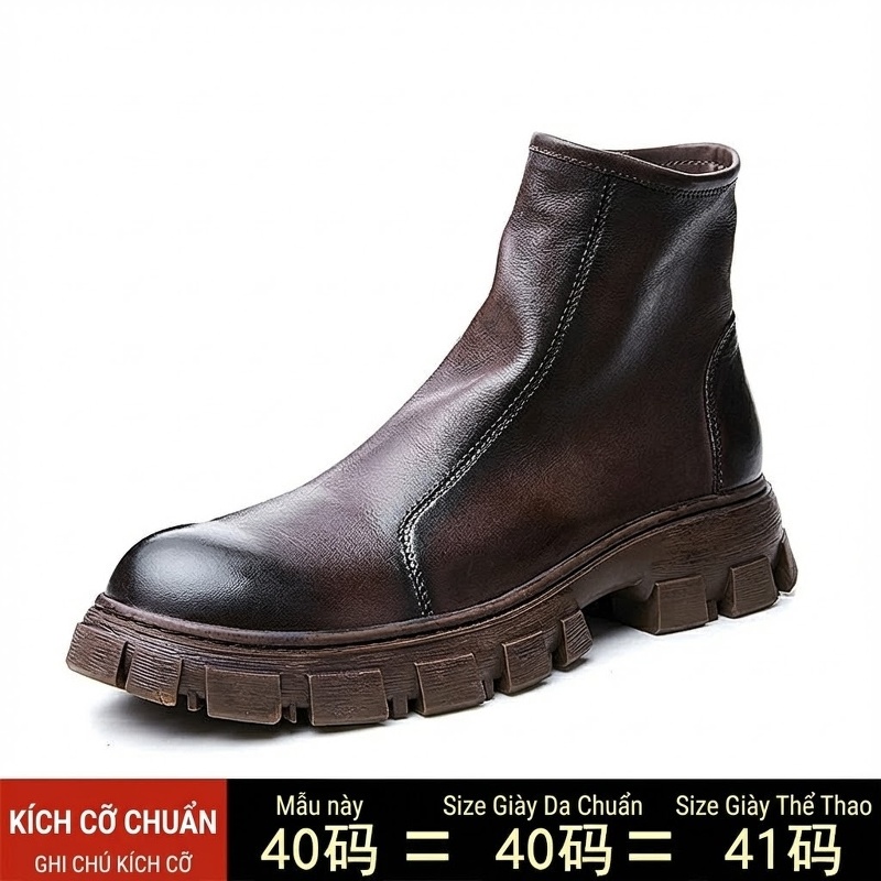 Boot Da Bò Cao Cổ Nam Chelsea Chiều Cao Đế Khoảng 5cm Màu Đen, Nâu