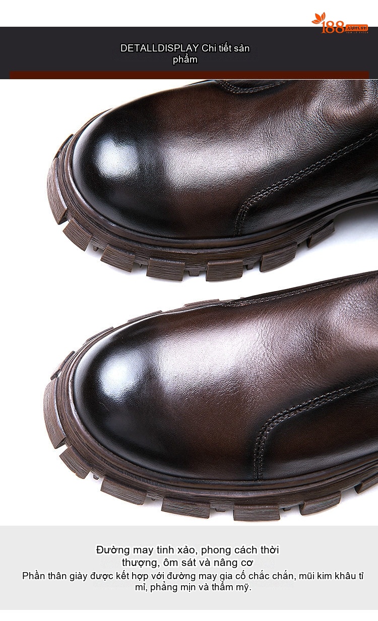 Boot Da Bò Cao Cổ Nam Chelsea Chiều Cao Đế Khoảng 5cm Màu Đen, Nâu chi tiết 8