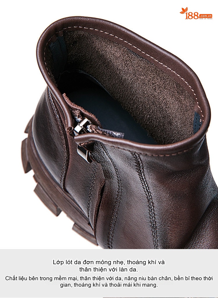 Boot Da Bò Cao Cổ Nam Chelsea Chiều Cao Đế Khoảng 5cm Màu Đen, Nâu chi tiết 9
