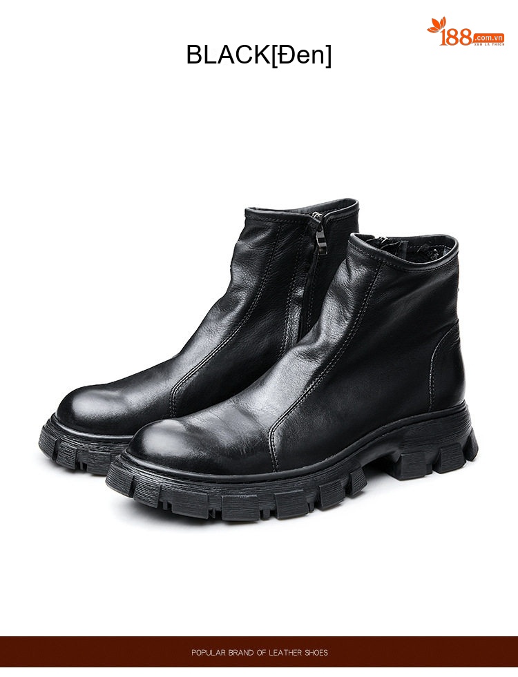 Boot Da Bò Cao Cổ Nam Chelsea Chiều Cao Đế Khoảng 5cm Màu Đen, Nâu chi tiết 14