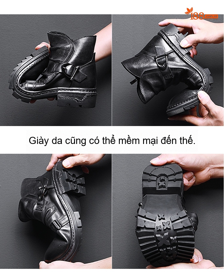 Boot Da Nam Cao Cổ Khóa Zip Phong Cách Retro Chiều Cao Đế Khoảng 3cm Màu Nâu, Đen chi tiết 4