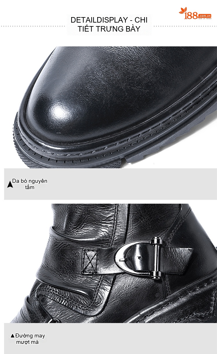 Boot Da Nam Cao Cổ Khóa Zip Phong Cách Retro Chiều Cao Đế Khoảng 3cm Màu Nâu, Đen chi tiết 13