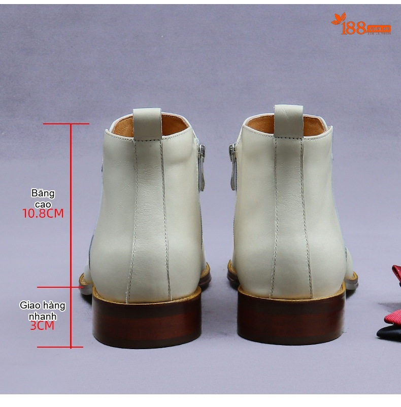 Boot Da Nam Cổ Cao Khóa Kéo Da Bò Chiều Cao Đế Khoảng 3cm Màu Trắng chi tiết 8