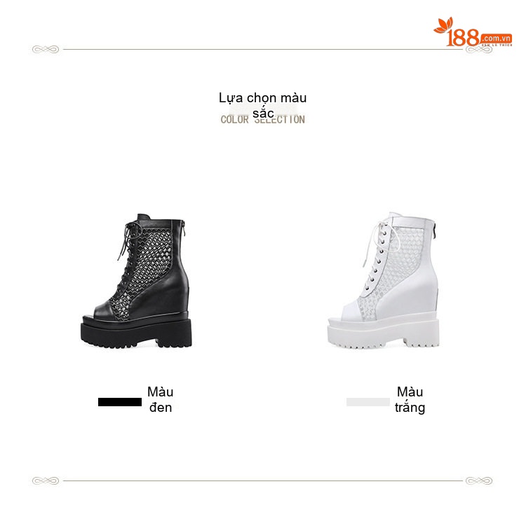 Boot Hở Mũi Nữ Lưới Thoáng Khí Chiều Cao Đế 12cm Màu Đen, Trắng chi tiết 2