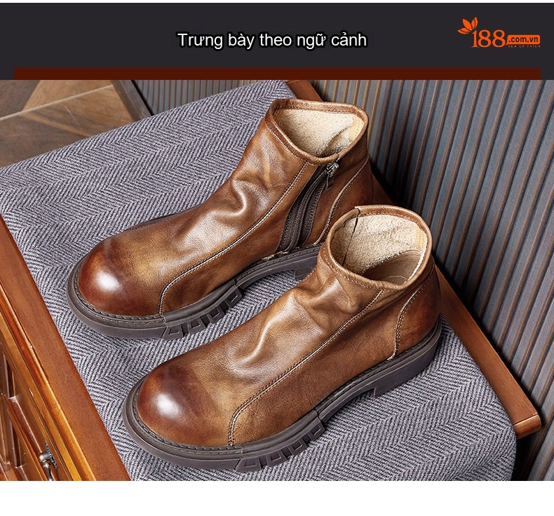 Boot Martin Chelsea Nam Da Bò Lót Lông Chiều Cao Đế Khoảng 4cm Phong Cách Anh Quốc Màu Nâu, Đen chi tiết 8
