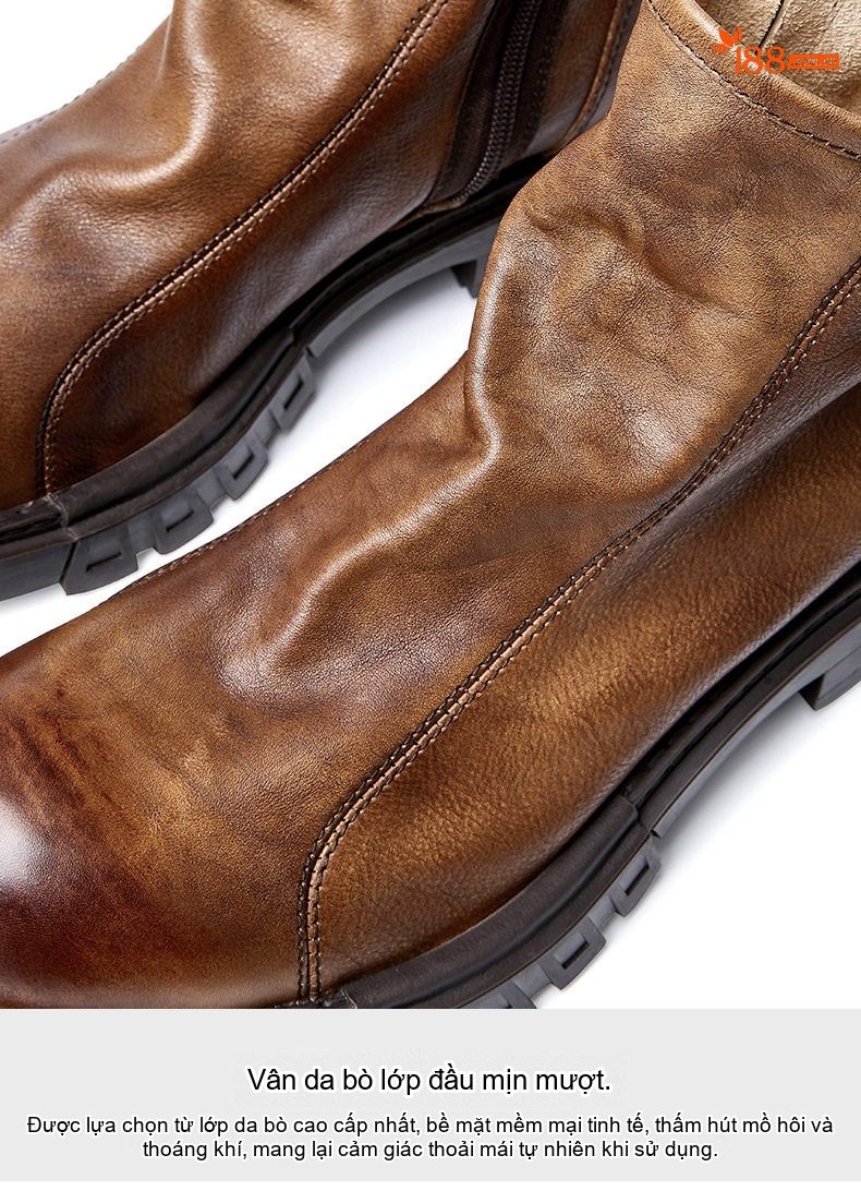Boot Martin Chelsea Nam Da Bò Lót Lông Chiều Cao Đế Khoảng 4cm Phong Cách Anh Quốc Màu Nâu, Đen chi tiết 12