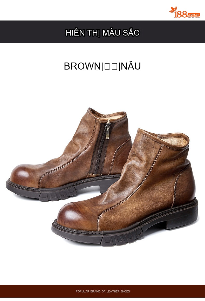 Boot Martin Chelsea Nam Da Bò Lót Lông Chiều Cao Đế Khoảng 4cm Phong Cách Anh Quốc Màu Nâu, Đen chi tiết 14