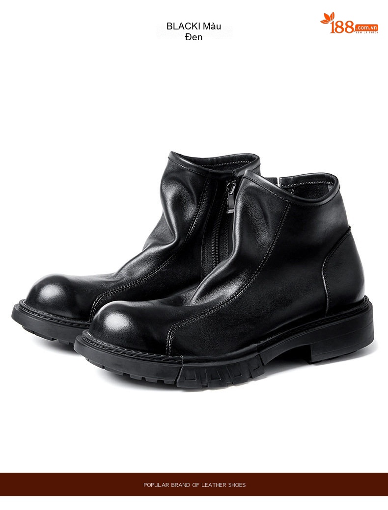 Boot Martin Chelsea Nam Da Bò Lót Lông Chiều Cao Đế Khoảng 4cm Phong Cách Anh Quốc Màu Nâu, Đen chi tiết 16