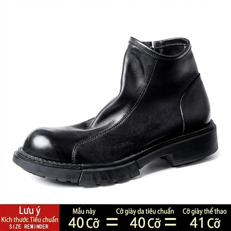 Boot Martin Chelsea Nam Da Bò Lót Lông Chiều Cao Đế Khoảng 4cm Phong Cách Anh Quốc Màu Nâu, Đen