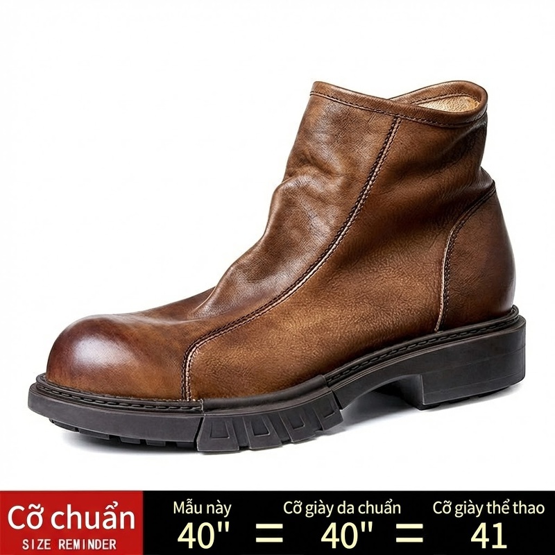 Boot Martin Chelsea Nam Da Bò Lót Lông Chiều Cao Đế Khoảng 4cm Phong Cách Anh Quốc Màu Nâu, Đen