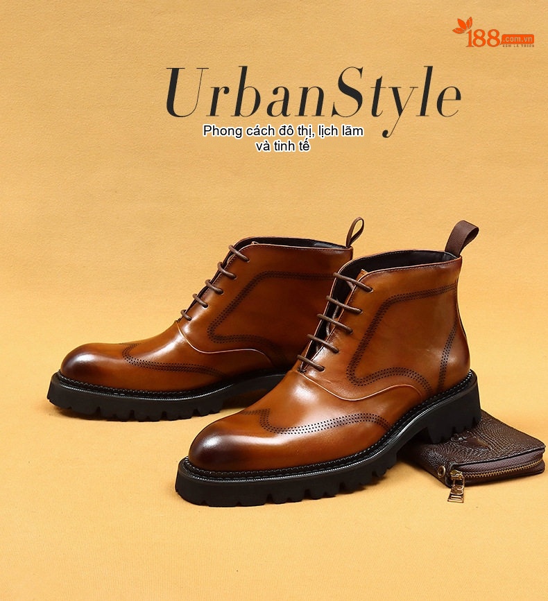 Boot Martin Nam Cao Cổ Da Bò Đế Dày Chiều Cao Đế Khoảng 4cm Phong Cách Anh Quốc Màu Đen, Nâu chi tiết 1