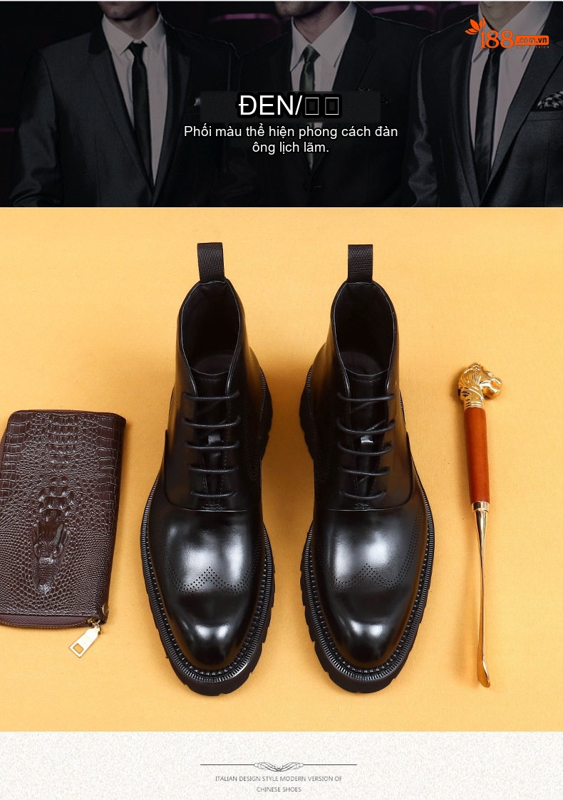 Boot Martin Nam Cao Cổ Da Bò Đế Dày Chiều Cao Đế Khoảng 4cm Phong Cách Anh Quốc Màu Đen, Nâu chi tiết 4