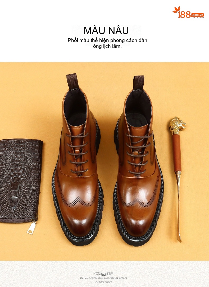 Boot Martin Nam Cao Cổ Da Bò Đế Dày Chiều Cao Đế Khoảng 4cm Phong Cách Anh Quốc Màu Đen, Nâu chi tiết 12