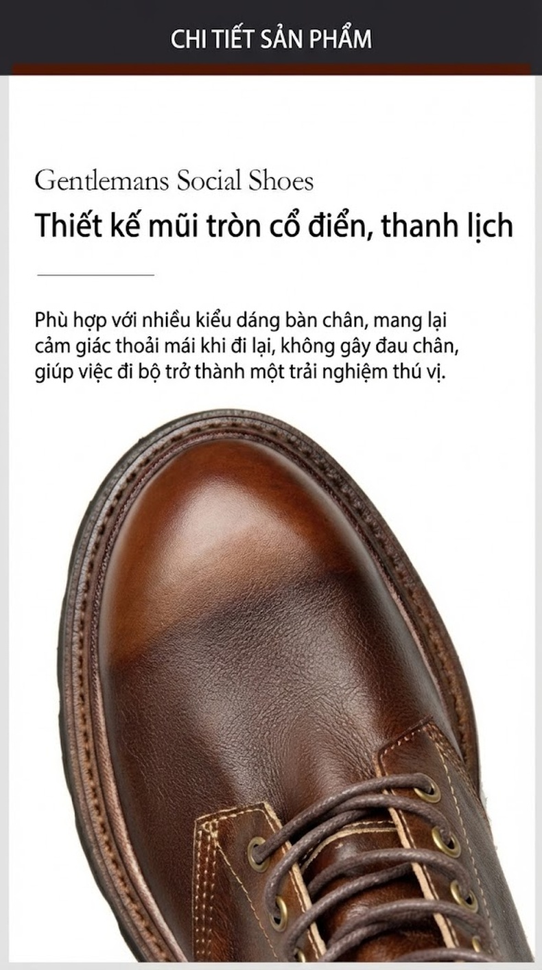 Boot Martin Nam Cao Cổ Da Thật Chiều Cao Đế Khoảng 5cm Phong Cách Anh Quốc Màu Nâu, Đen chi tiết 8