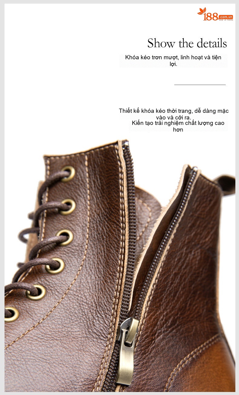 Boot Martin Nam Cao Cổ Da Thật Chiều Cao Đế Khoảng 5cm Phong Cách Anh Quốc Màu Nâu, Đen chi tiết 10