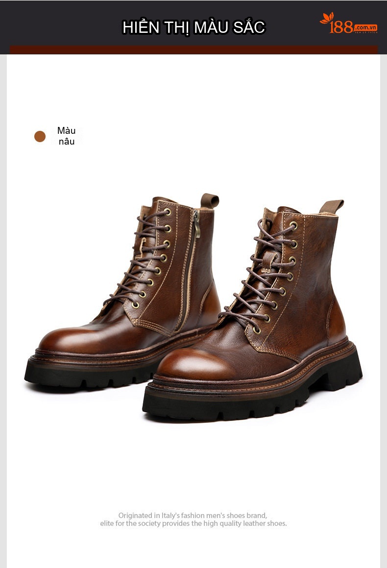 Boot Martin Nam Cao Cổ Da Thật Chiều Cao Đế Khoảng 5cm Phong Cách Anh Quốc Màu Nâu, Đen chi tiết 13