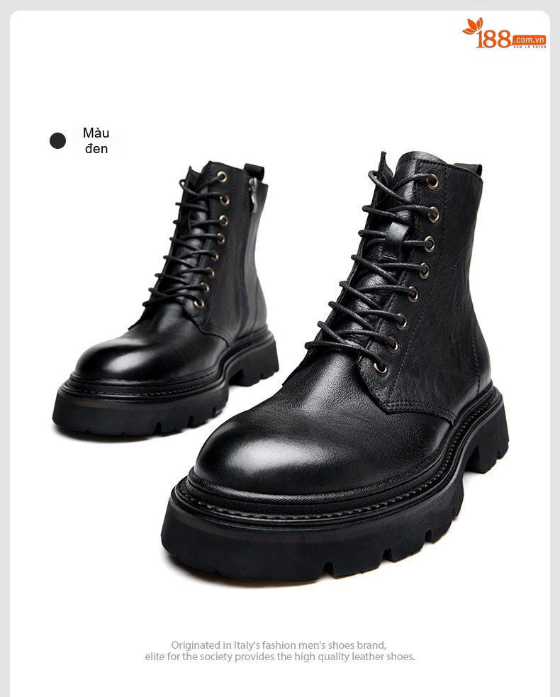 Boot Martin Nam Cao Cổ Da Thật Chiều Cao Đế Khoảng 5cm Phong Cách Anh Quốc Màu Nâu, Đen chi tiết 15