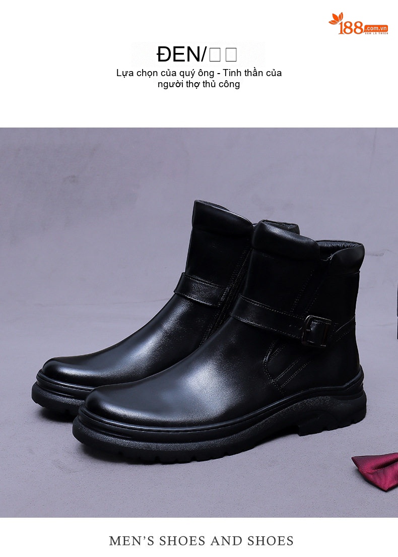 Boot Martin Nam Da Bò Cao Cổ Có Khóa Chiều Cao Đế Khoảng 4cm Màu Đen, Nâu Đỏ chi tiết 5