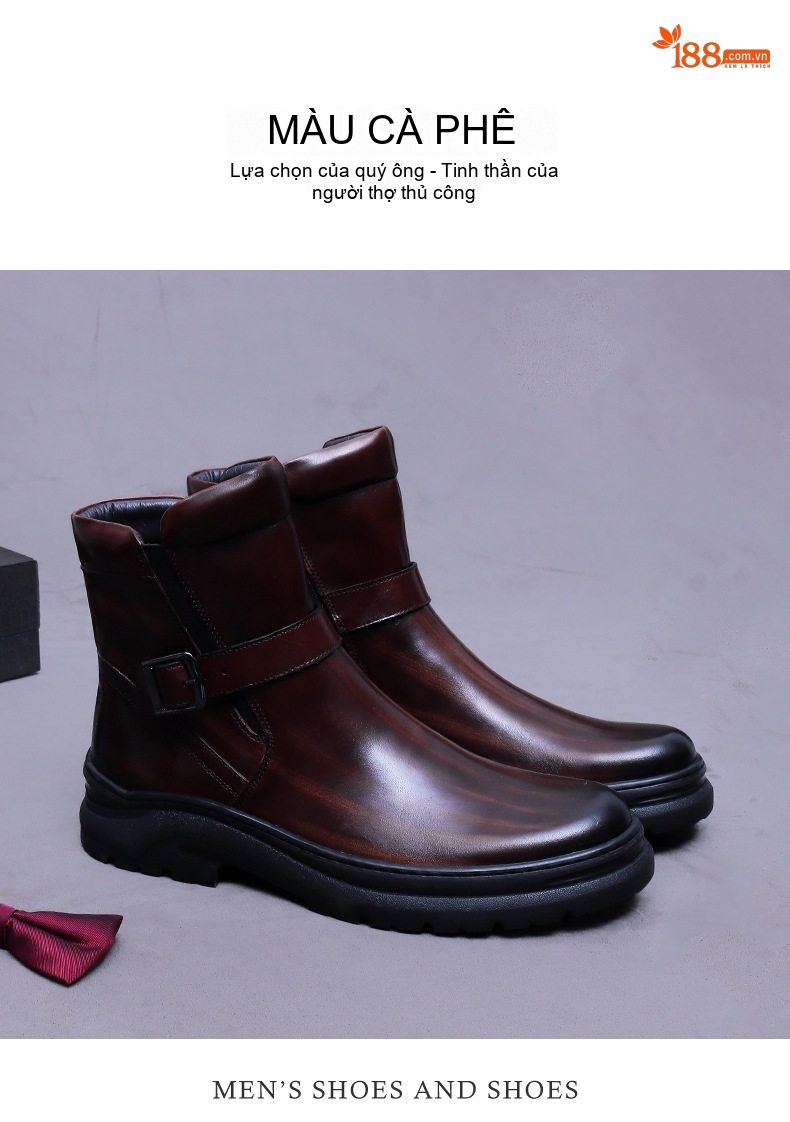 Boot Martin Nam Da Bò Cao Cổ Có Khóa Chiều Cao Đế Khoảng 4cm Màu Đen, Nâu Đỏ chi tiết 12