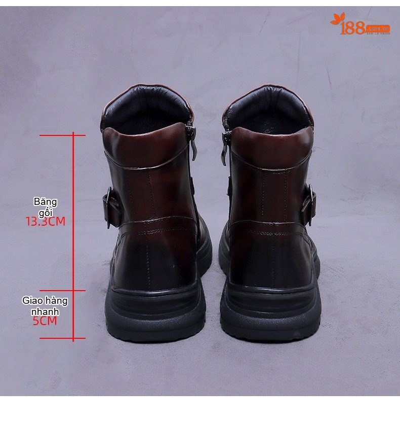 Boot Martin Nam Da Bò Cao Cổ Có Khóa Chiều Cao Đế Khoảng 4cm Màu Đen, Nâu Đỏ chi tiết 18
