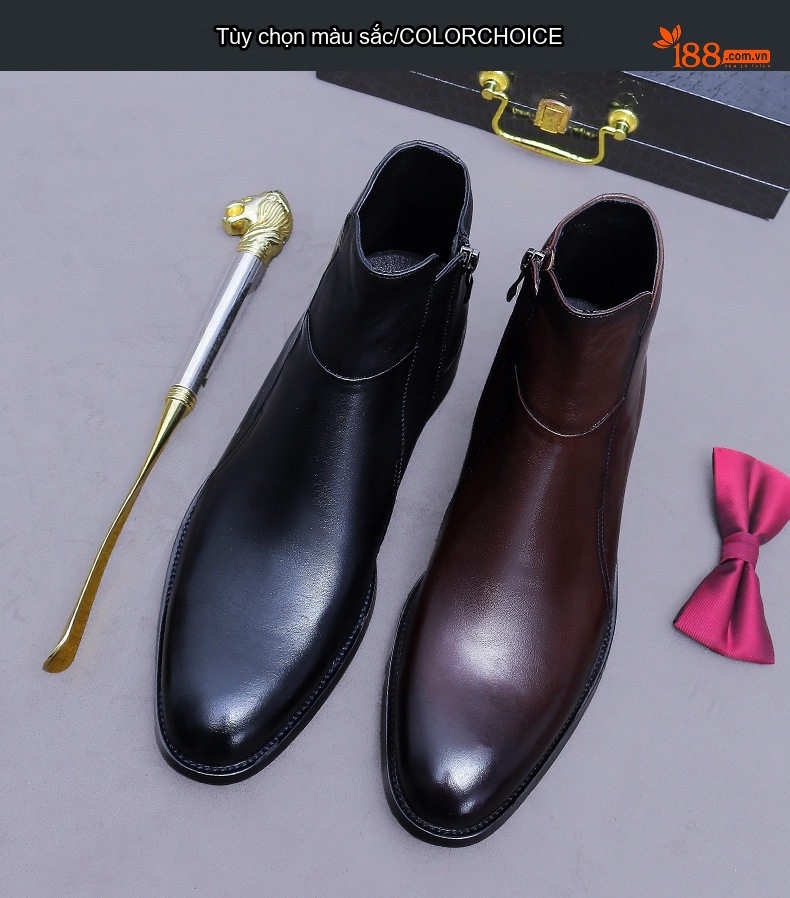Boot Martin Nam Da Bò Cổ Cao Chiều Cao Đế Khoảng 3cm Màu Đen, Nâu chi tiết 2