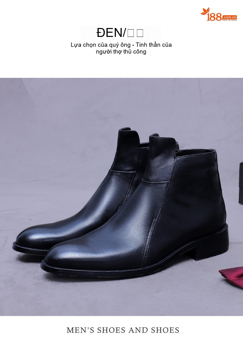 Boot Martin Nam Da Bò Cổ Cao Chiều Cao Đế Khoảng 3cm Màu Đen, Nâu chi tiết 4