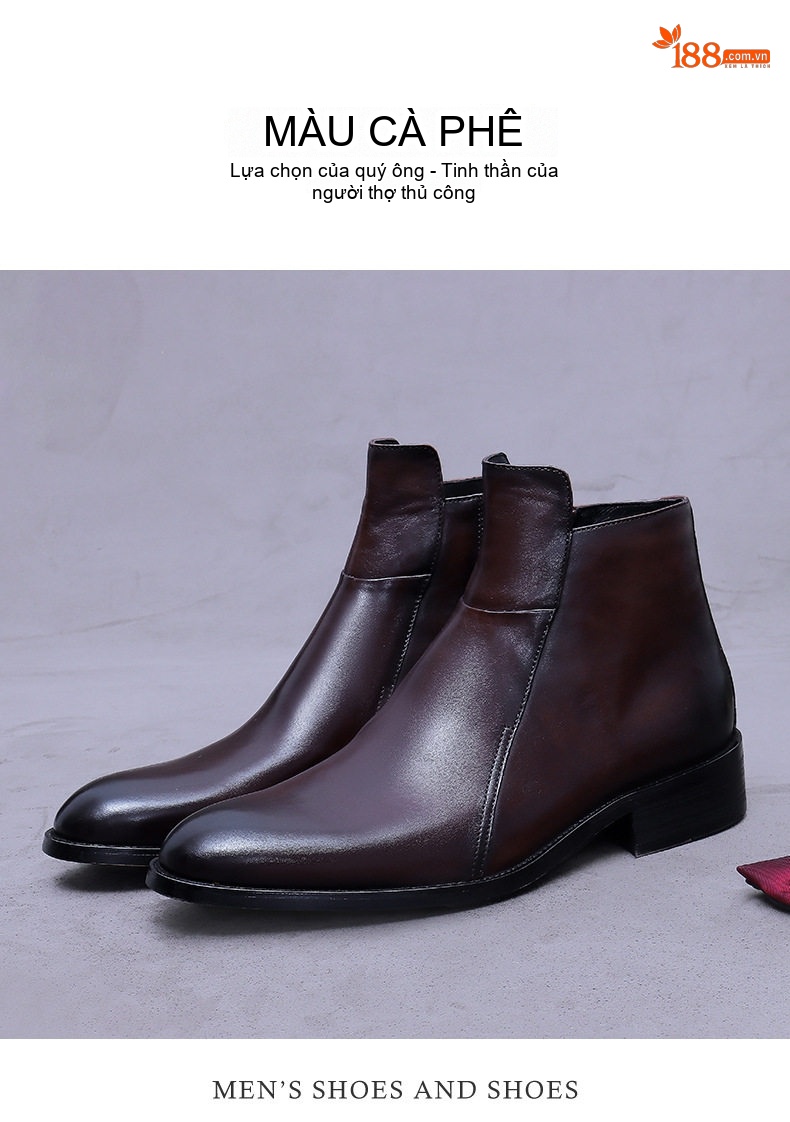Boot Martin Nam Da Bò Cổ Cao Chiều Cao Đế Khoảng 3cm Màu Đen, Nâu chi tiết 11