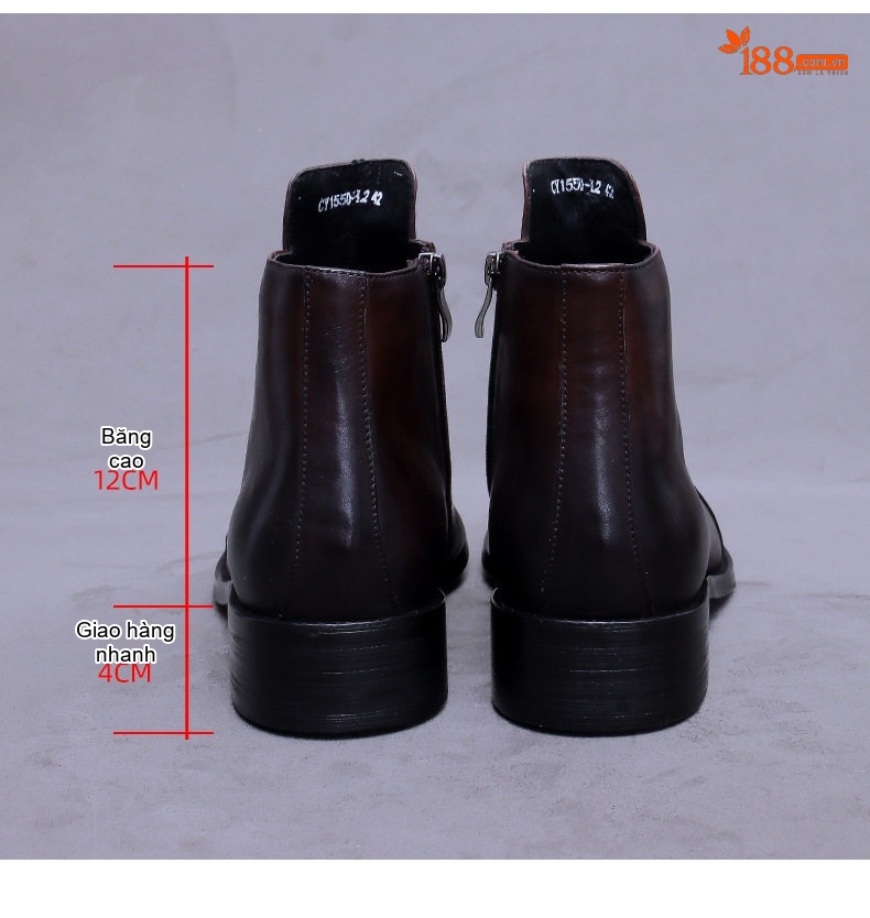 Boot Martin Nam Da Bò Cổ Cao Chiều Cao Đế Khoảng 3cm Màu Đen, Nâu chi tiết 17