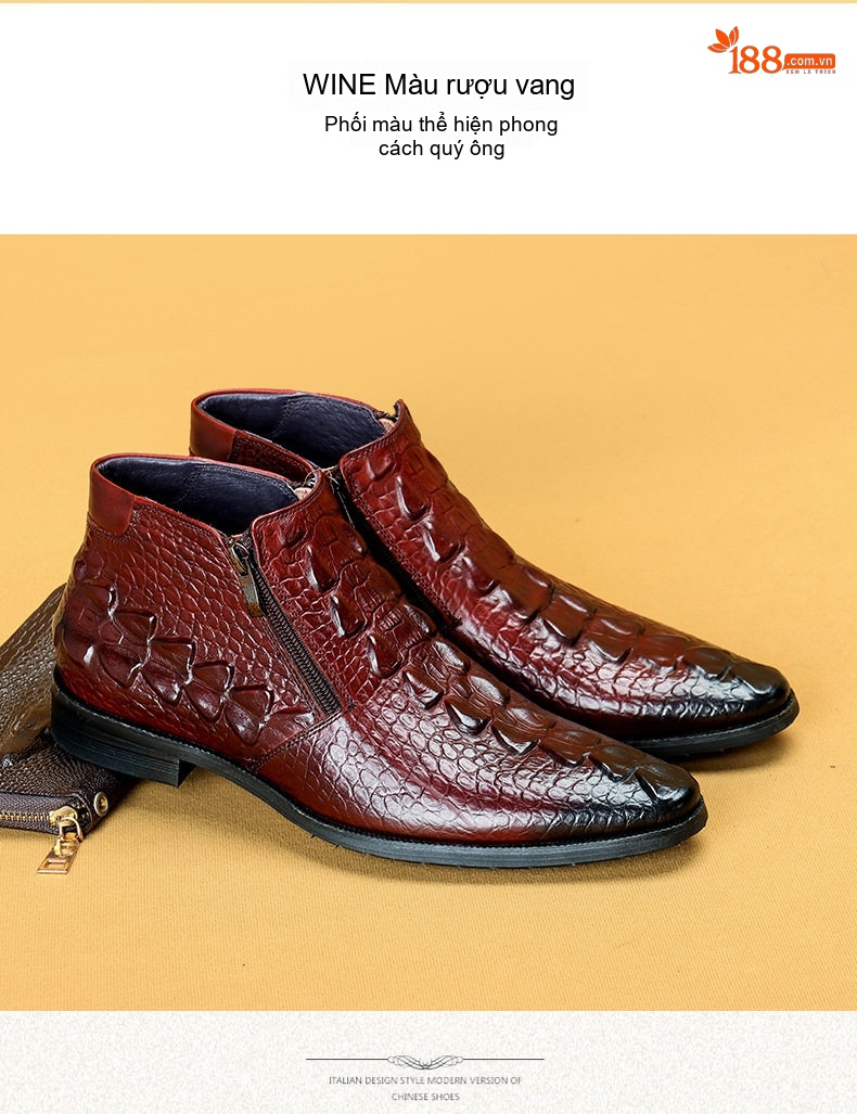 Boot Martin Nam Da Bò Họa Tiết Chiều Cao Đế Khoảng 3cm Màu Đen, Đỏ chi tiết 9