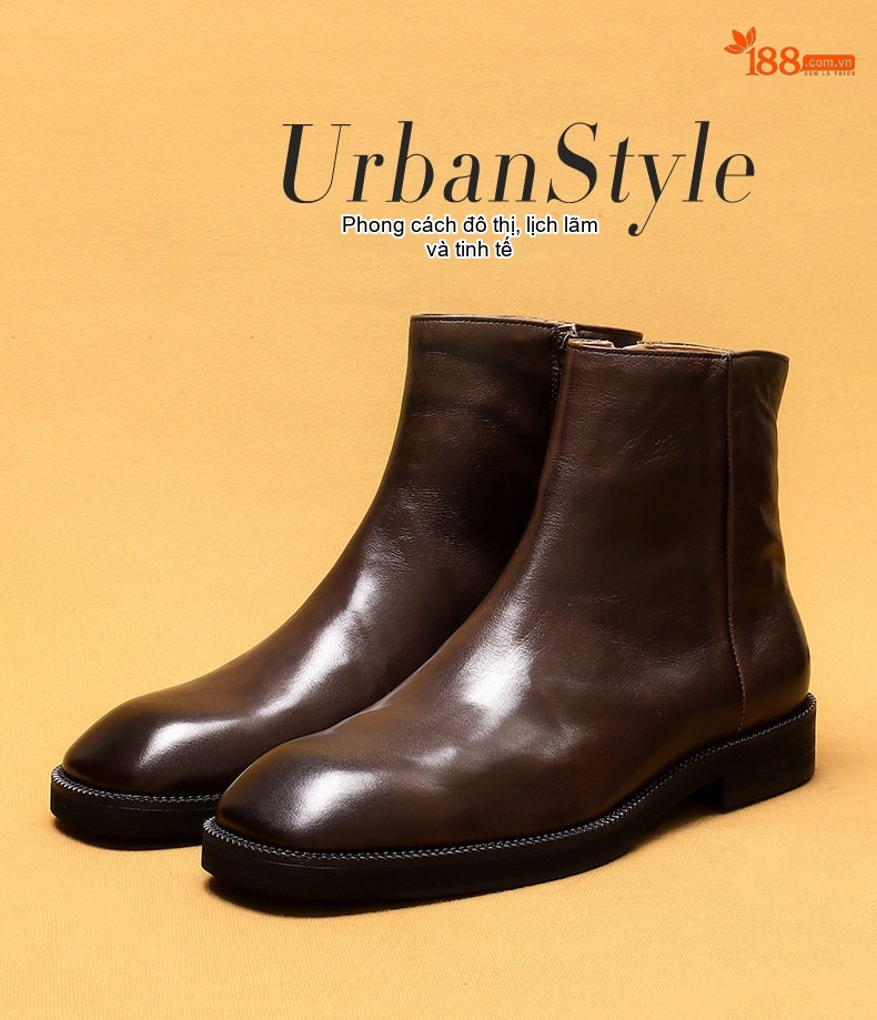 Boot Martin Nam Da Bò Khóa Kéo Gót Vuông Chiều Cao Đế Khoảng 3cm Màu Đen, Nâu chi tiết 1