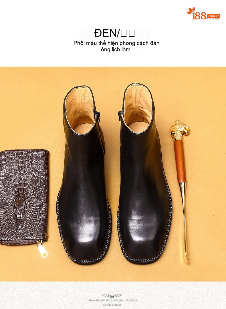 Boot Martin Nam Da Bò Khóa Kéo Gót Vuông Chiều Cao Đế Khoảng 3cm Màu Đen, Nâu chi tiết 12