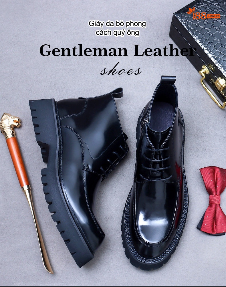 Boot Martin Nam Da Bò Phong Cách Anh Quốc Chiều Cao Đế Khoảng 5cm Màu Đen, Nâu chi tiết 1