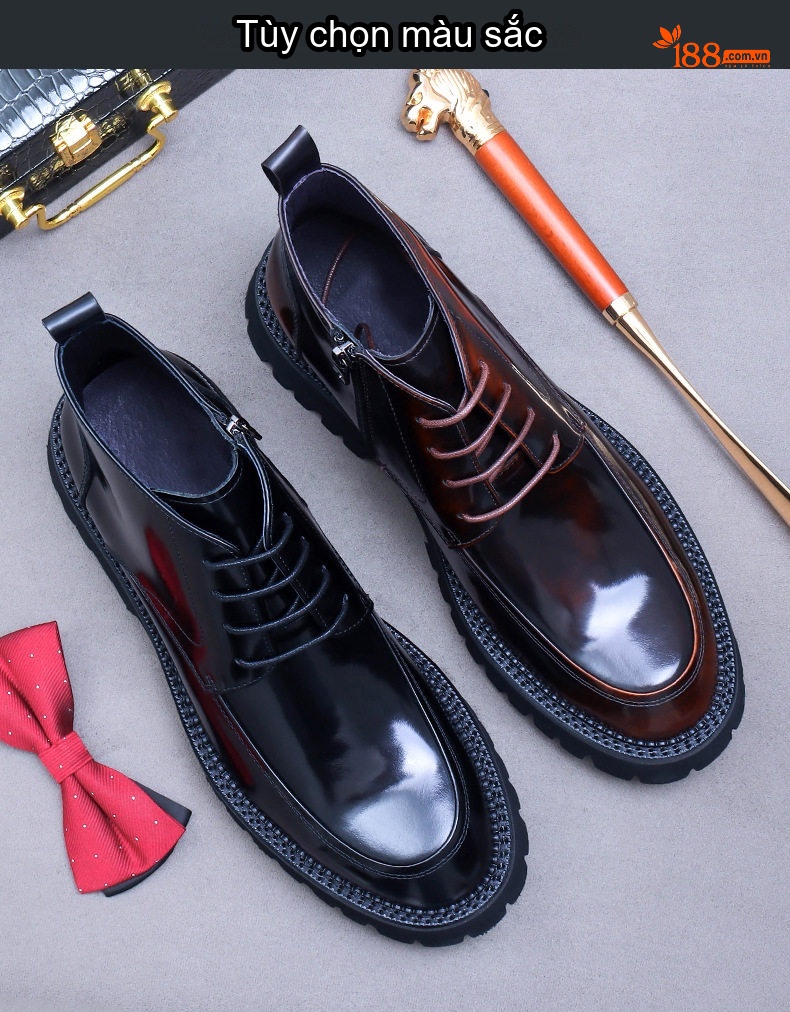 Boot Martin Nam Da Bò Phong Cách Anh Quốc Chiều Cao Đế Khoảng 5cm Màu Đen, Nâu chi tiết 3