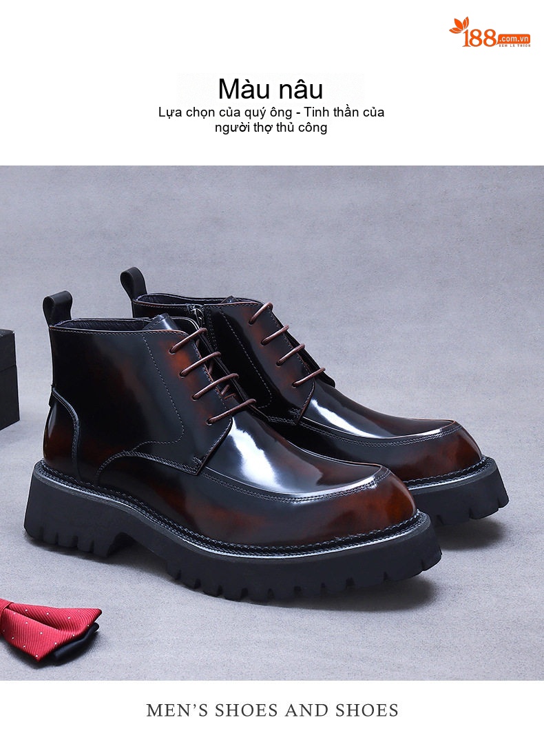 Boot Martin Nam Da Bò Phong Cách Anh Quốc Chiều Cao Đế Khoảng 5cm Màu Đen, Nâu chi tiết 11