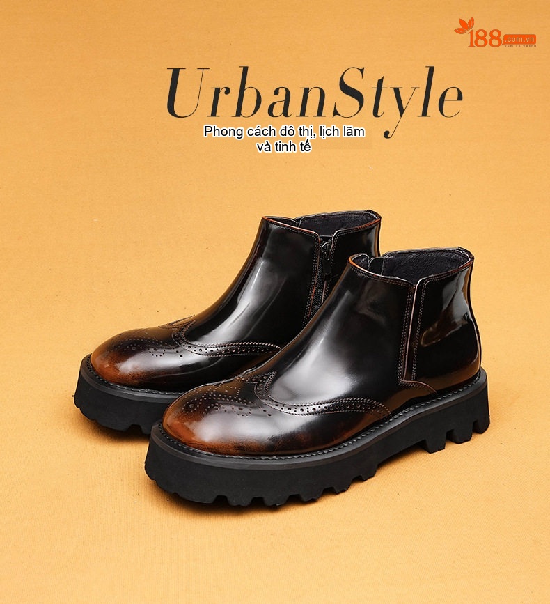 Boot Martin Nam Da Bóng Cao Cổ Brogue Chiều Cao Đế Khoảng 5cm Màu Đen, Nâu chi tiết 1