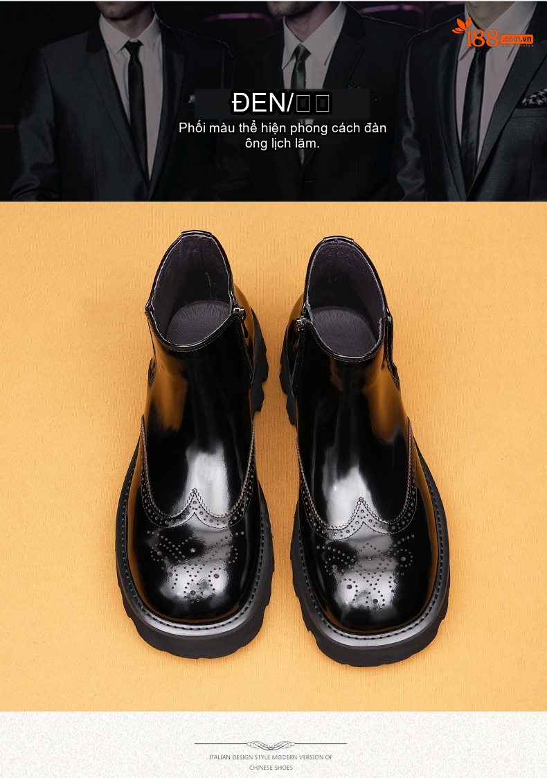 Boot Martin Nam Da Bóng Cao Cổ Brogue Chiều Cao Đế Khoảng 5cm Màu Đen, Nâu chi tiết 4