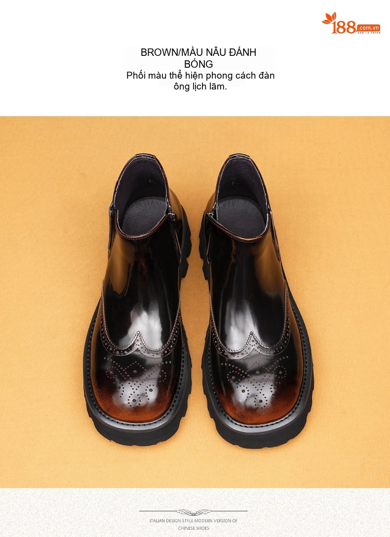 Boot Martin Nam Da Bóng Cao Cổ Brogue Chiều Cao Đế Khoảng 5cm Màu Đen, Nâu chi tiết 12