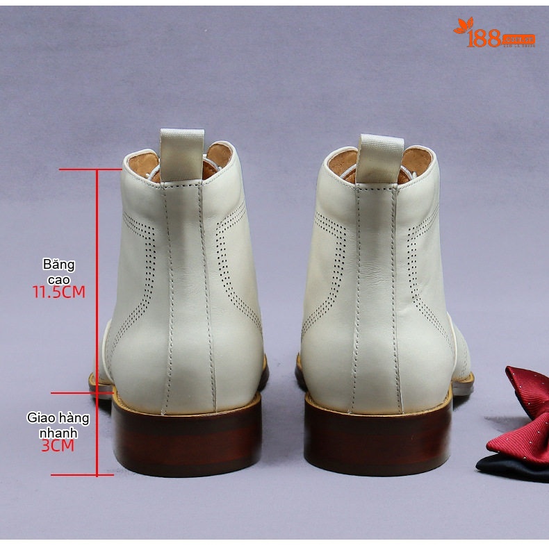Boot Martin Nam Da Thật Cao Cổ Giày Tây Buộc Dây Chelsea Da Bò Chiều Cao Đế Khoảng 3cm Màu Trắng chi tiết 8